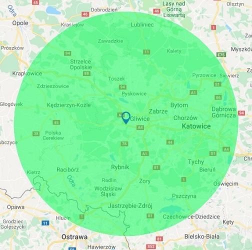 Mapa obszaru SDD Mapa ukazująca obszar na którym świadczymy usługę Same Day Delivery